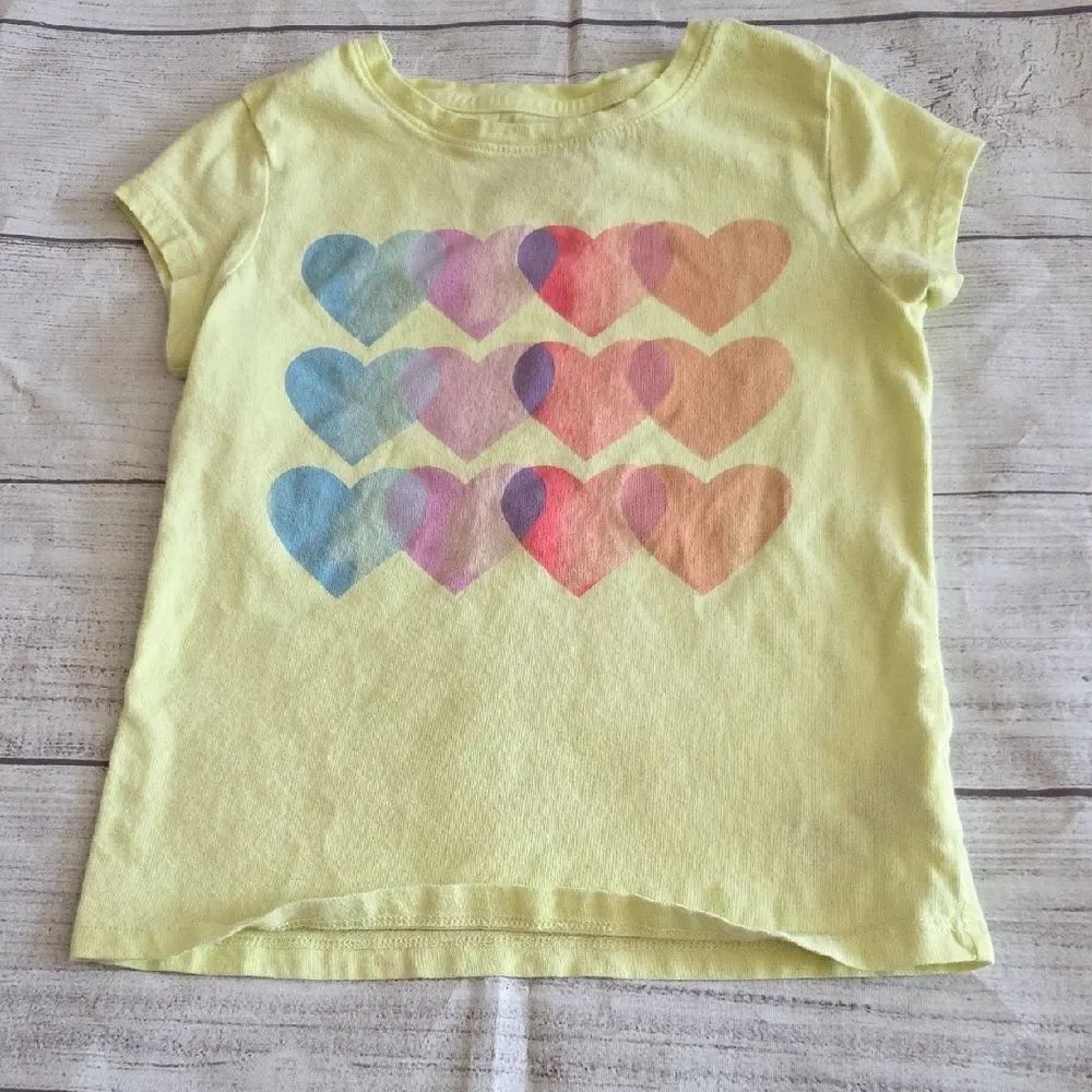 GAP Yellow and Blue Heart Pattern Short Sleeve Tee
